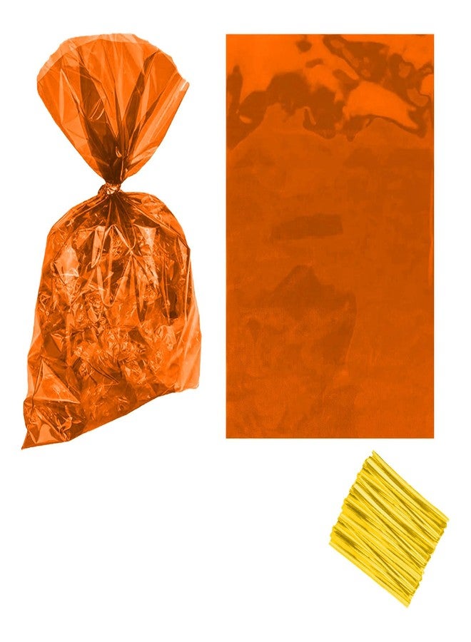 Tim&Lin Orange Clear Cello Bags Candy Plastic Favor Cellophane Treat Bags, Pack of 50